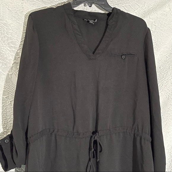 AGB Long Sleeve V Neck Drawstring High Low Black Dress - Picture 5 of 7